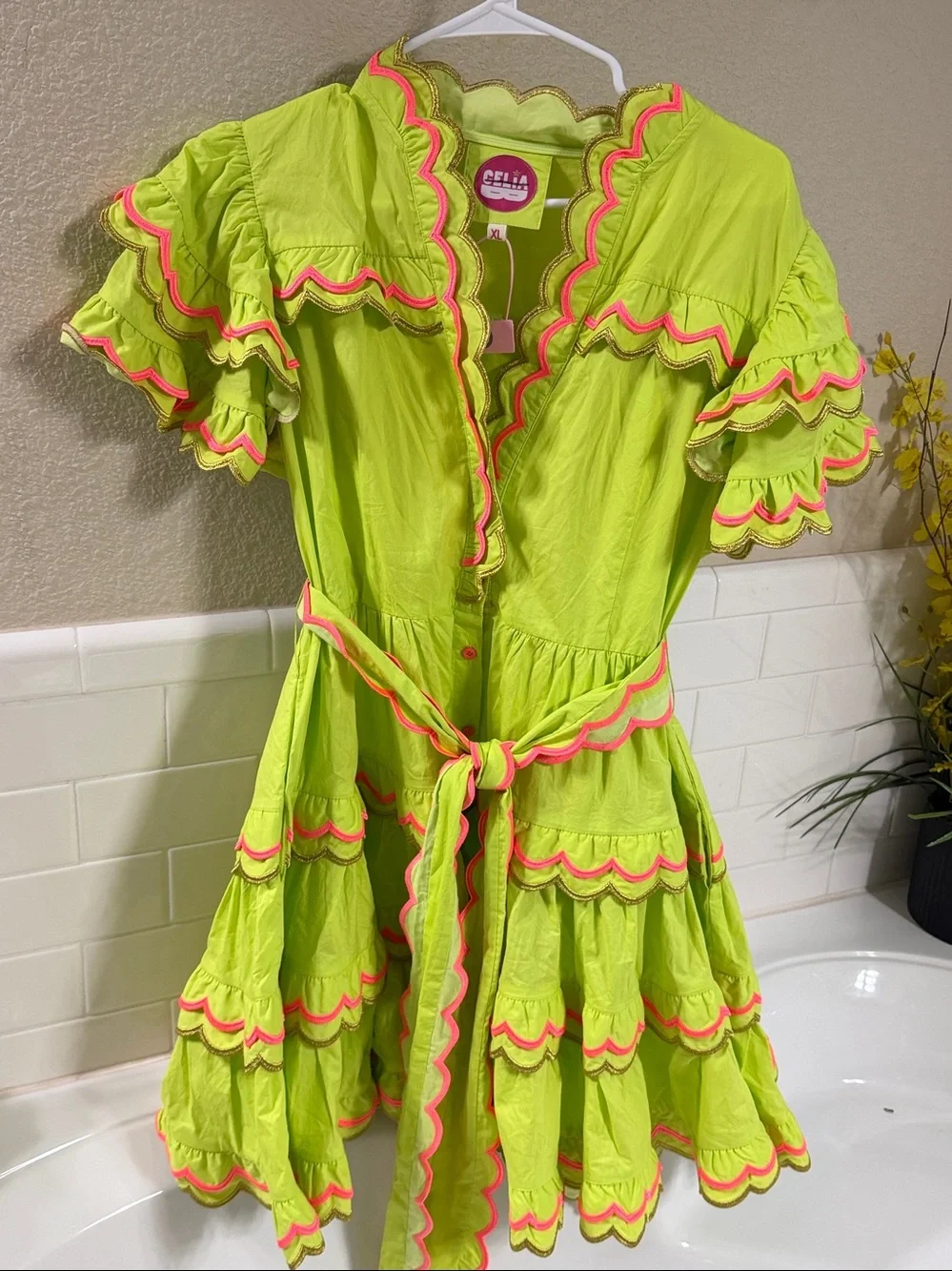 Celia B Dress . Lime Pink and gold . NEW with Tags ‼️ size XL - Picture 4 of 7